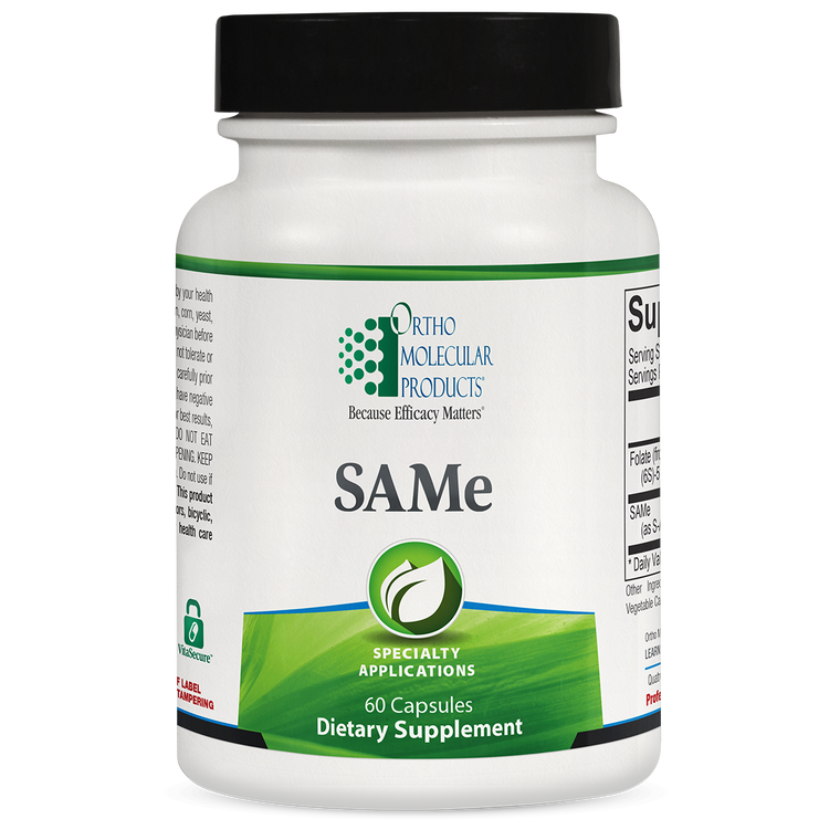 SAMeAs a donator of methyl groups, SAMe supports glutathione production, liver health, musculoskeletal and joint comfort, and a positive mood.