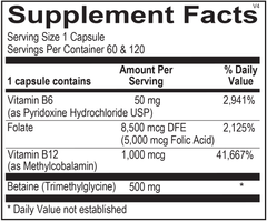 Cardio B uses high doses of folic acid, B12, B6 and trimethylglycine (betaine) to support homocysteine balance